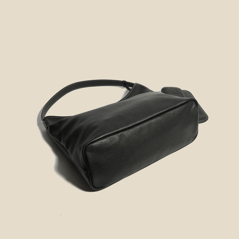 Women’s Minimalist Genuine Leather Zipper Shoulder Tote Bags In Black image 3