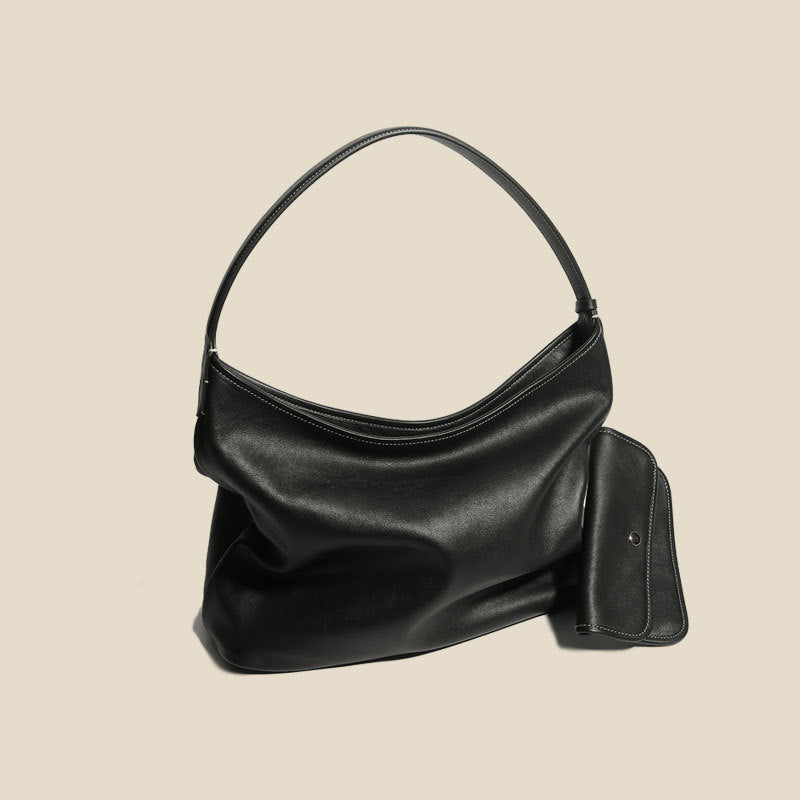 Women’s Minimalist Genuine Leather Zipper Shoulder Tote Bags In Black image 4