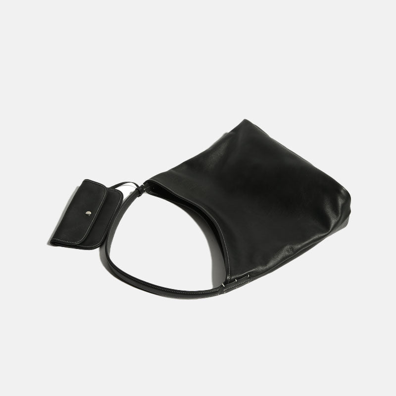 Women’s Minimalist Genuine Leather Zipper Shoulder Tote Bags In Black image 5
