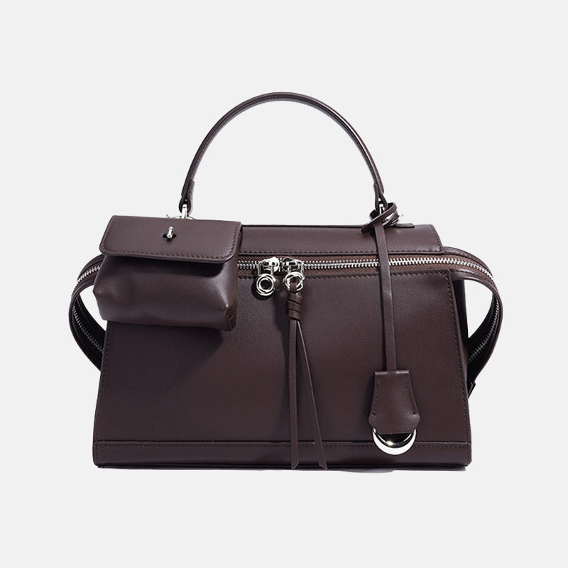 Women’s Minimalist Genuine Leather Zipper Top Handle Bag image 3