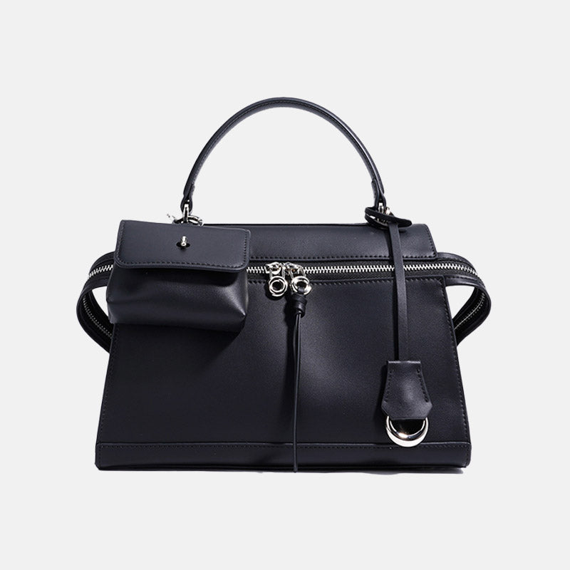 Women’s Minimalist Genuine Leather Zipper Top Handle Bag image