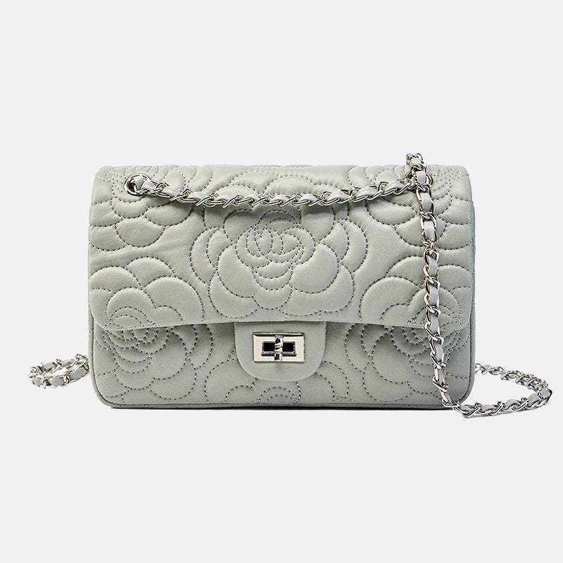 Women’s Minimalist Lambskin Leather Camellia Quilted Chain Shoulder Bag In Silver Lock image 7