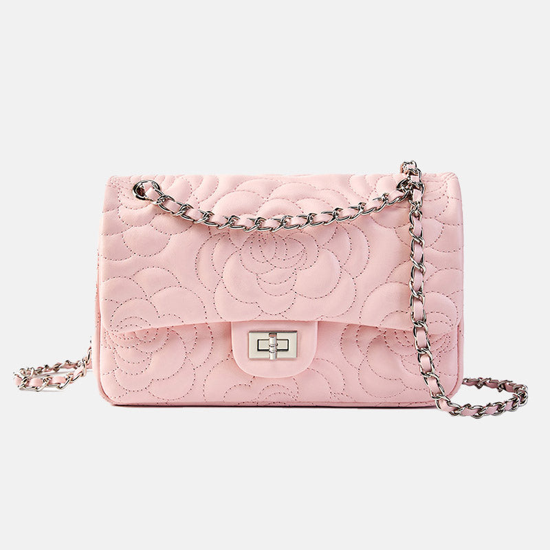 Women’s Minimalist Lambskin Leather Camellia Quilted Chain Shoulder Bag In Silver Lock image 8