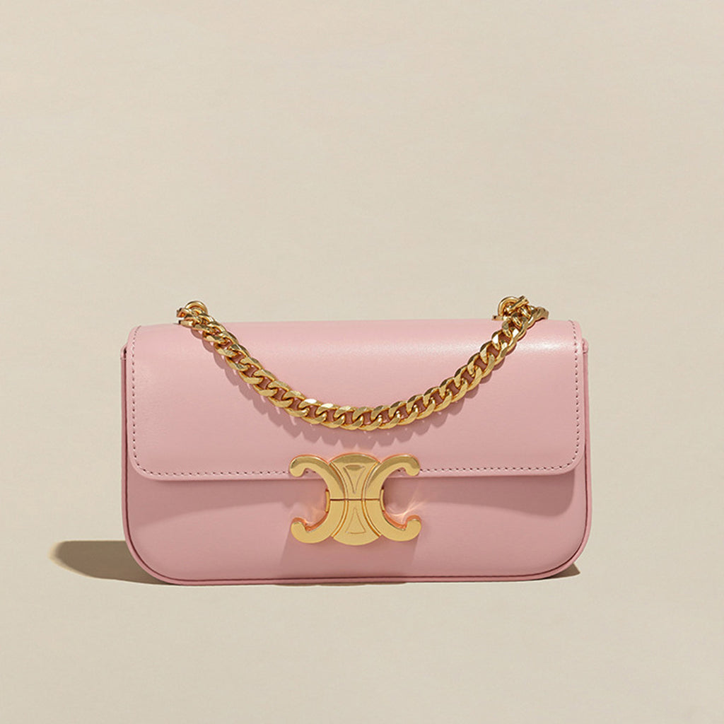 Women’s Minimalist Leather Chain Strap Crossbody Bag With Arch-Shaped Lock Clasp image