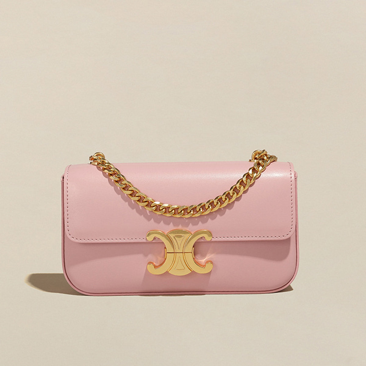 Women’s Minimalist Leather Chain Strap Crossbody Bag With Arch-Shaped Lock Clasp image