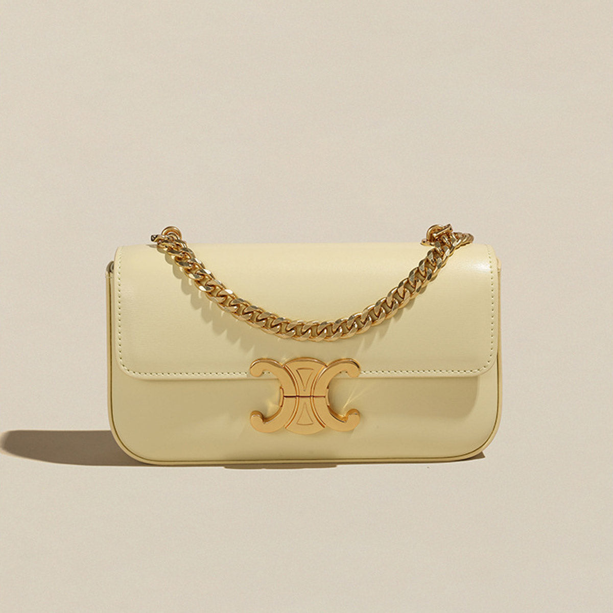 Women’s Minimalist Leather Chain Strap Crossbody Bag With Arch-Shaped Lock Clasp image 4