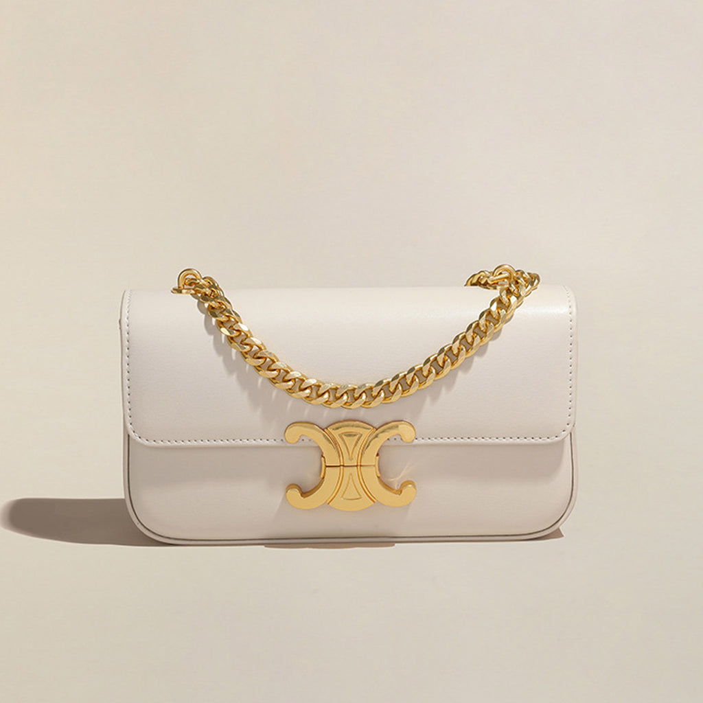 Women’s Minimalist Leather Chain Strap Crossbody Bag With Arch-Shaped Lock Clasp image 5