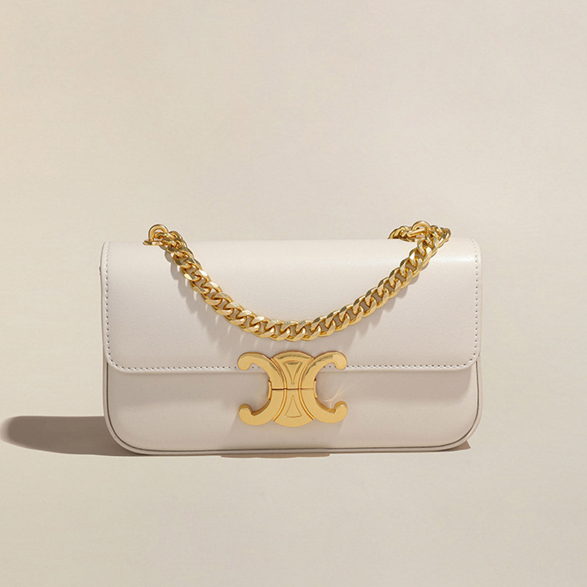 Women’s Minimalist Leather Chain Strap Crossbody Bag With Arch-Shaped Lock Clasp image 5
