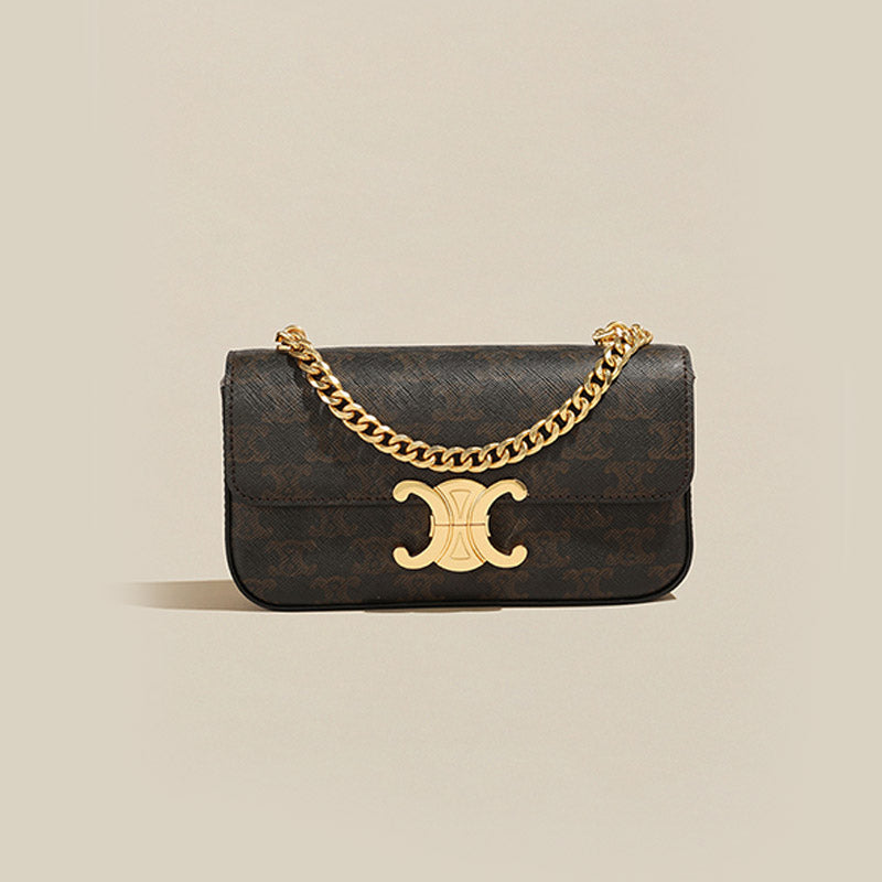 Women’s Minimalist Leather Chain Strap Crossbody Bag With Arch-Shaped Lock Clasp image 9