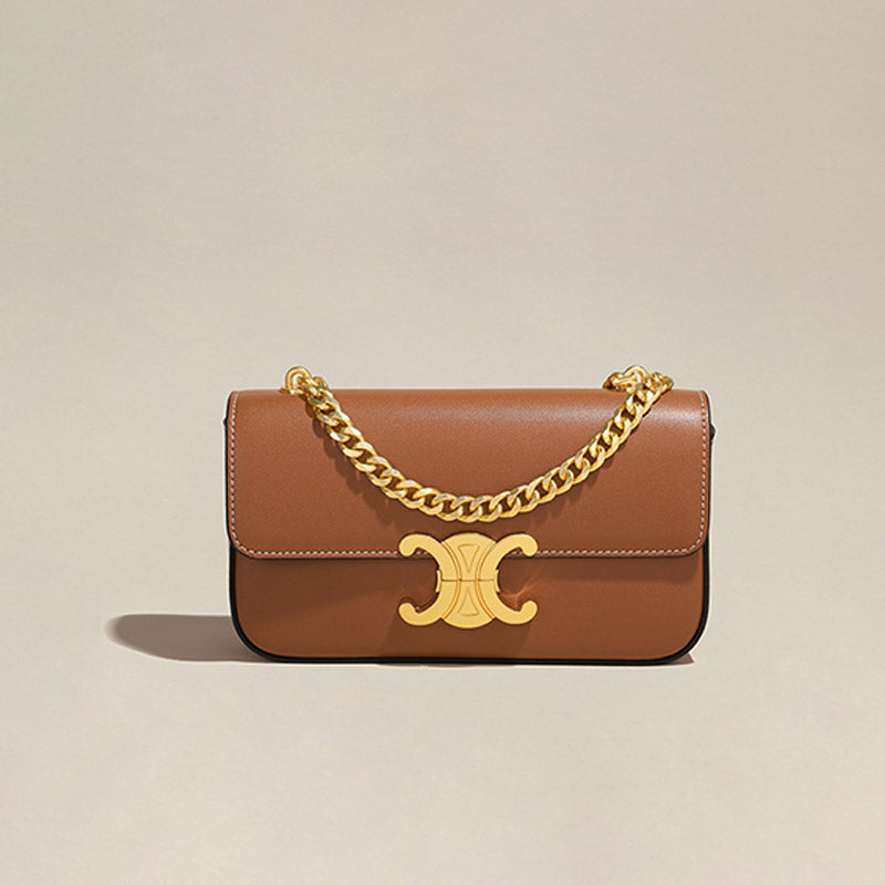 Women’s Minimalist Leather Chain Strap Crossbody Bag With Arch-Shaped Lock Clasp image 10