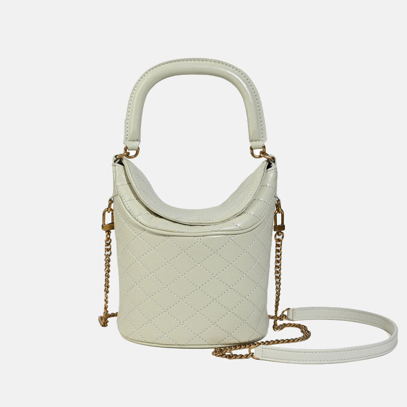 Women’s Minimalist Leather Crossbody Chain Quilted Bucket Bag image 6