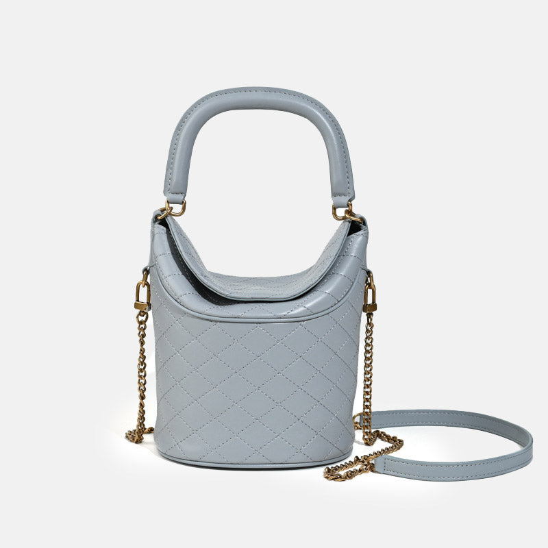 Women’s Minimalist Leather Crossbody Chain Quilted Bucket Bag image 7