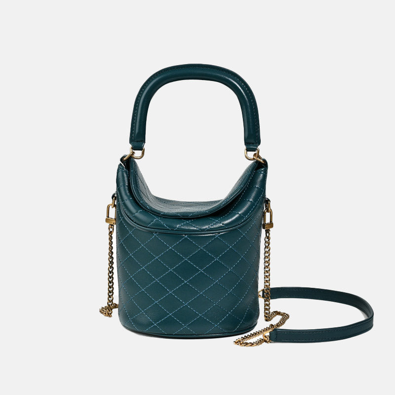 Women’s Minimalist Leather Crossbody Chain Quilted Bucket Bag image 8