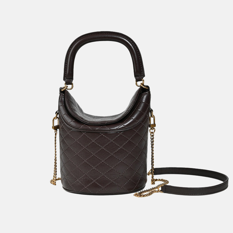 Women’s Minimalist Leather Crossbody Chain Quilted Bucket Bag image 9