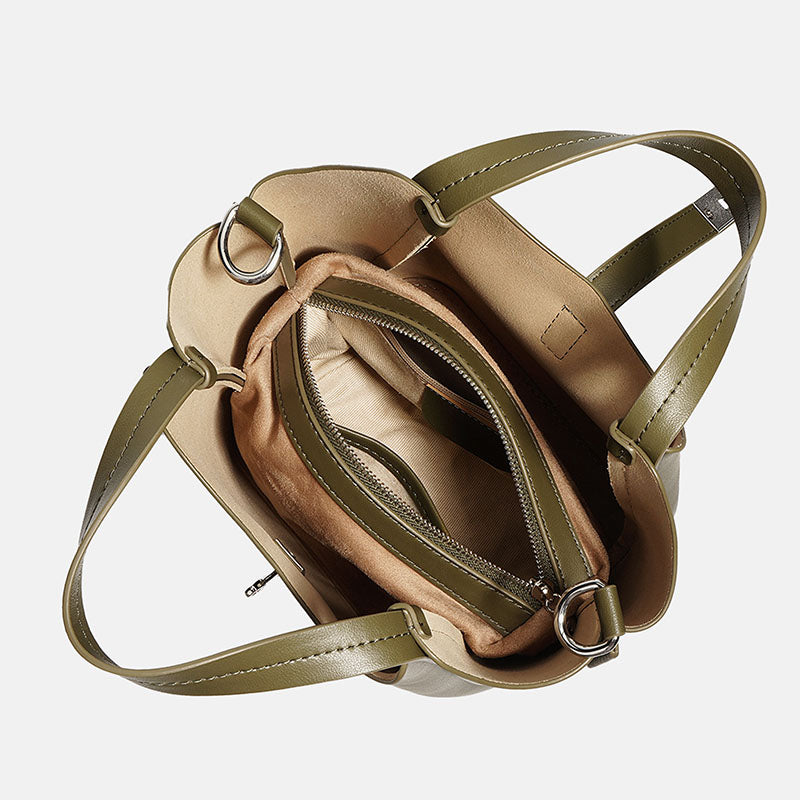 Women’s Minimalist Leather Drawstring Lock Clasp Bucket Bag image 4