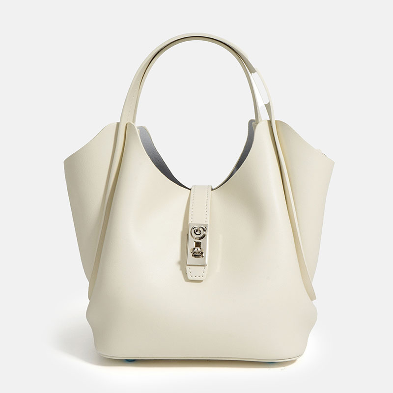 Women’s Minimalist Leather Drawstring Lock Clasp Bucket Bag image 10