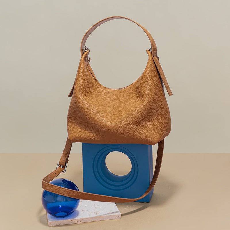Women’s Minimalist Leather Hobo Bag with Crossbody Strap image 5