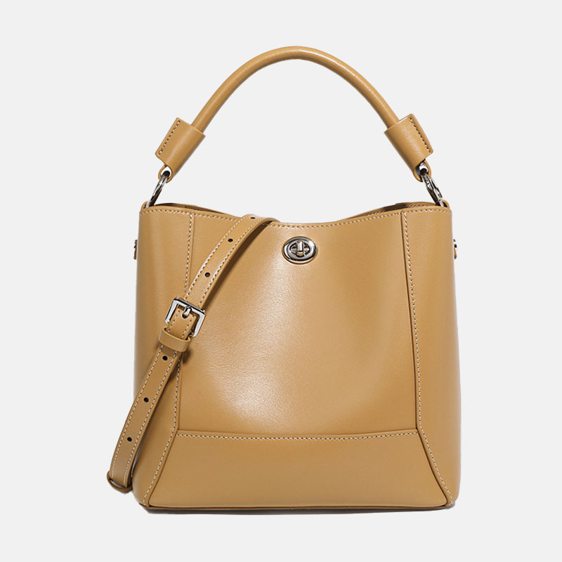 Women’s Minimalist Leather Lock Clasp Bucket Bag image