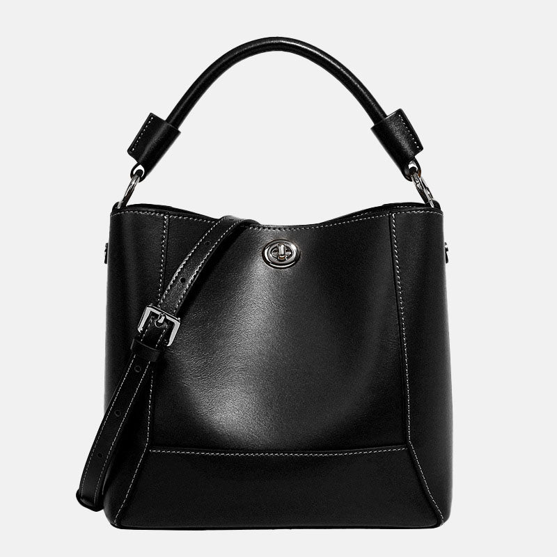 Women’s Minimalist Leather Lock Clasp Bucket Bag image 6