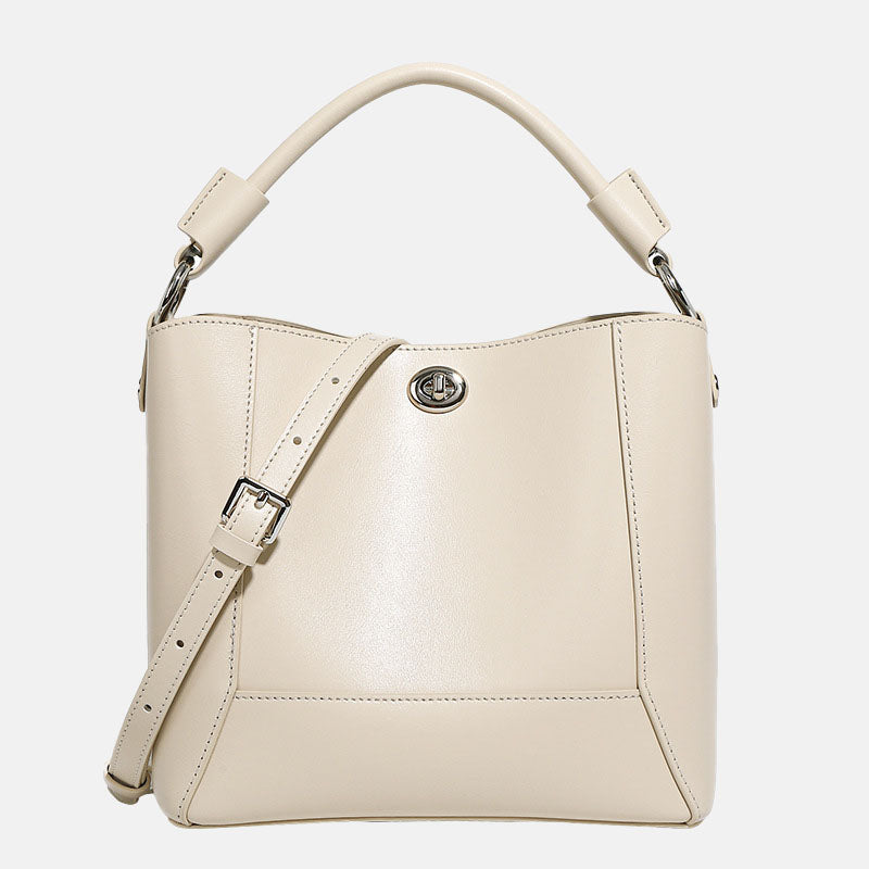 Women’s Minimalist Leather Lock Clasp Bucket Bag image 7