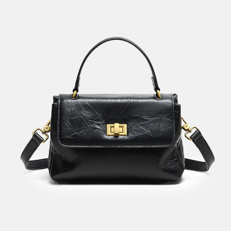 Women’s Minimalist Leather Lock Clasp Crossbody Top Handle Bag image