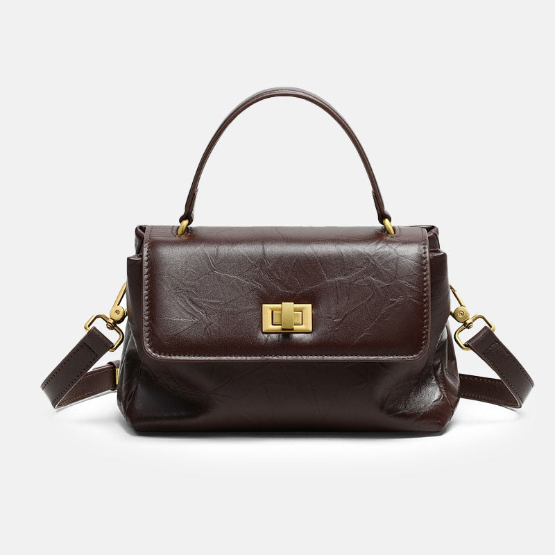 Women’s Minimalist Leather Lock Clasp Crossbody Top Handle Bag image 6
