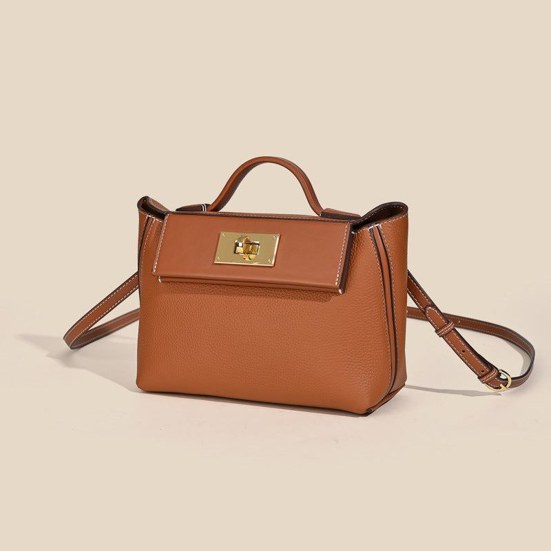 Women’s Minimalist Leather Lock Closure Dumpling-Shaped Top Handle Bag image 3