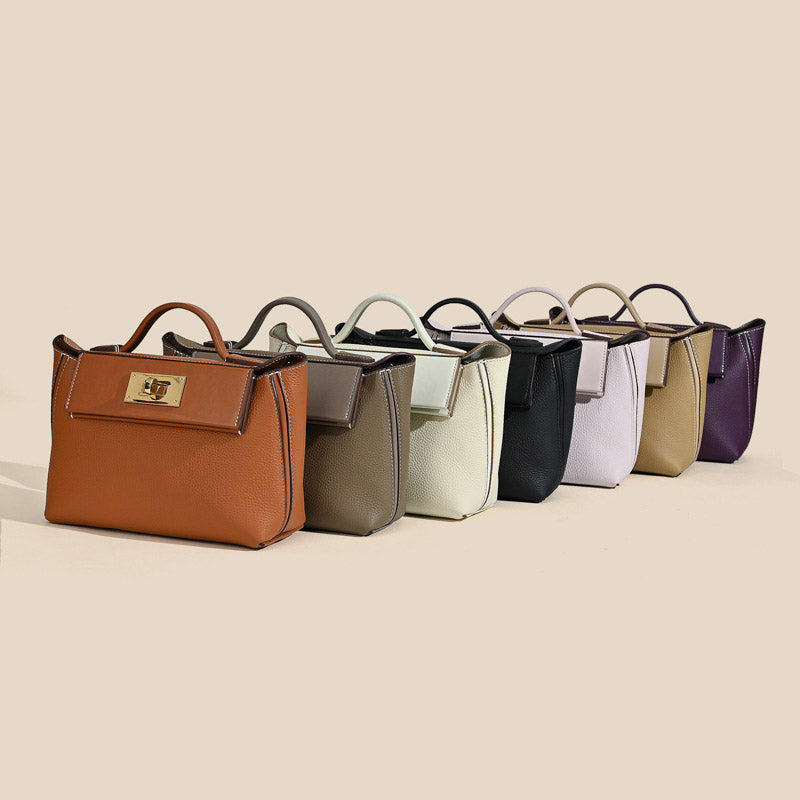 Women’s Minimalist Leather Lock Closure Dumpling-Shaped Top Handle Bag image 4