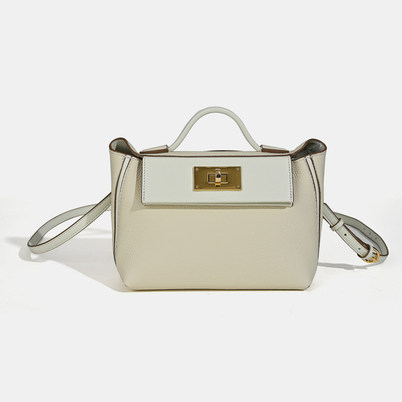 Women’s Minimalist Leather Lock Closure Dumpling-Shaped Top Handle Bag image 7