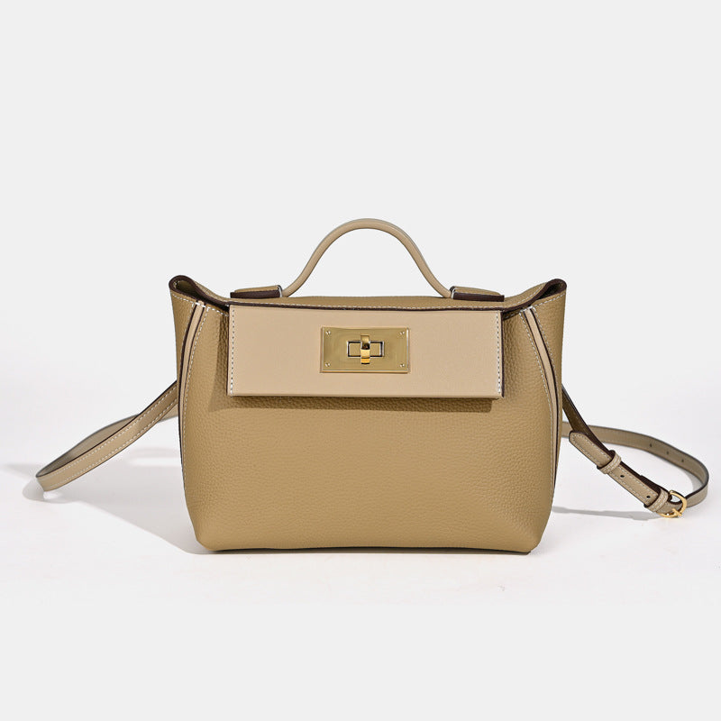 Women’s Minimalist Leather Lock Closure Dumpling-Shaped Top Handle Bag image 8