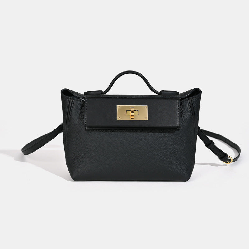 Women’s Minimalist Leather Lock Closure Dumpling-Shaped Top Handle Bag image 10