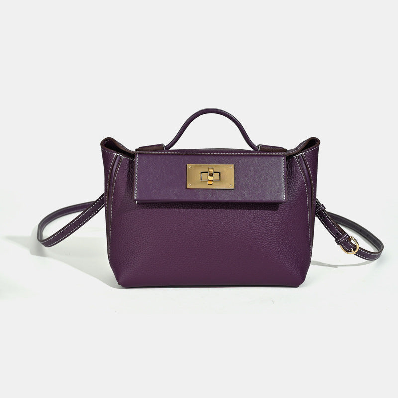 Women’s Minimalist Leather Lock Closure Dumpling-Shaped Top Handle Bag image 11