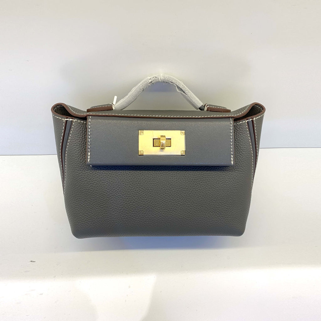 Women’s Minimalist Leather Lock Closure Dumpling-Shaped Top Handle Bag image 12