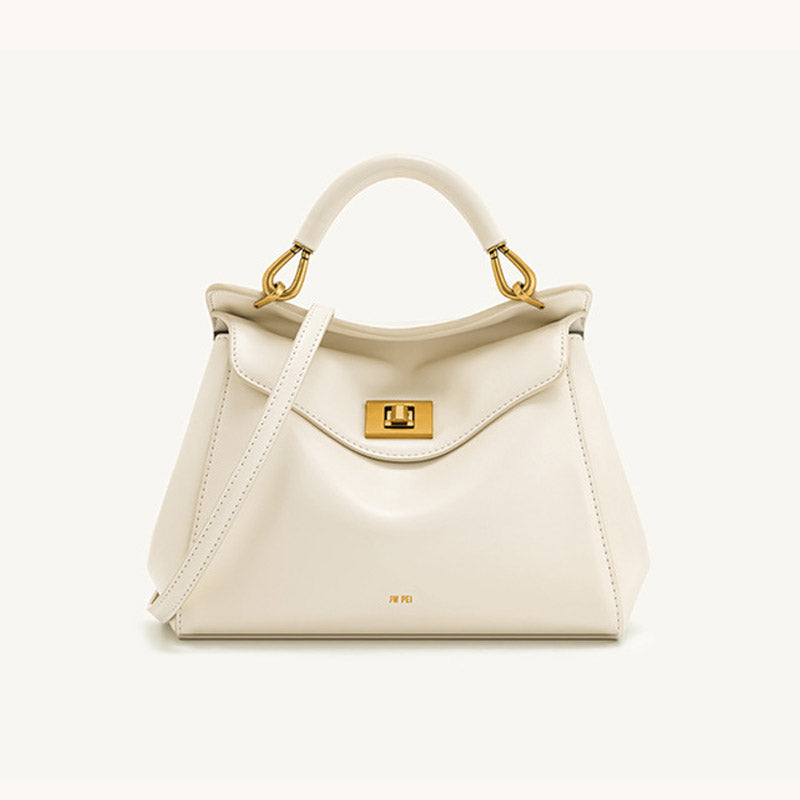 Women’s Minimalist Leather Lock-Closure Top Handle Bag image