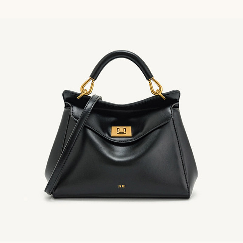Women’s Minimalist Leather Lock-Closure Top Handle Bag image 2