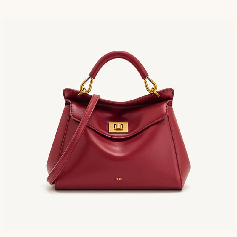 Women’s Minimalist Leather Lock-Closure Top Handle Bag image 3