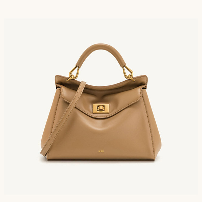 Women’s Minimalist Leather Lock-Closure Top Handle Bag image 4