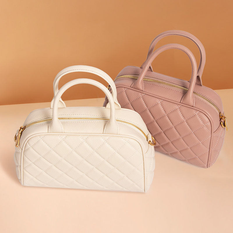 Women’s Minimalist Leather Quilted Boston Handbag image 6