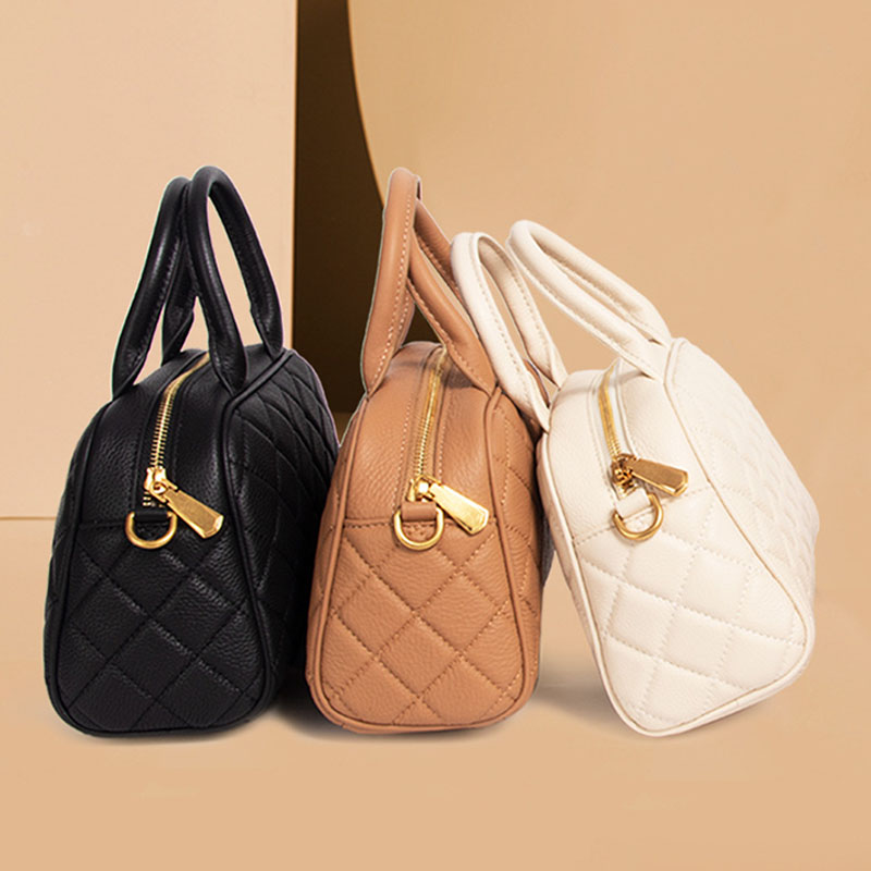 Women’s Minimalist Leather Quilted Boston Handbag image 4