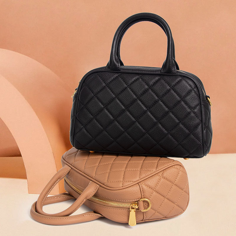Women’s Minimalist Leather Quilted Boston Handbag image 3