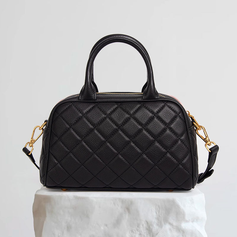 Women’s Minimalist Leather Quilted Boston Handbag image 2
