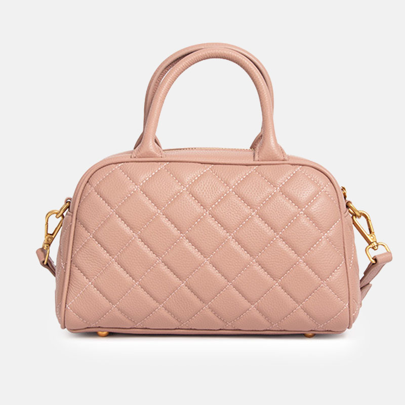 Women’s Minimalist Leather Quilted Boston Handbag image 7