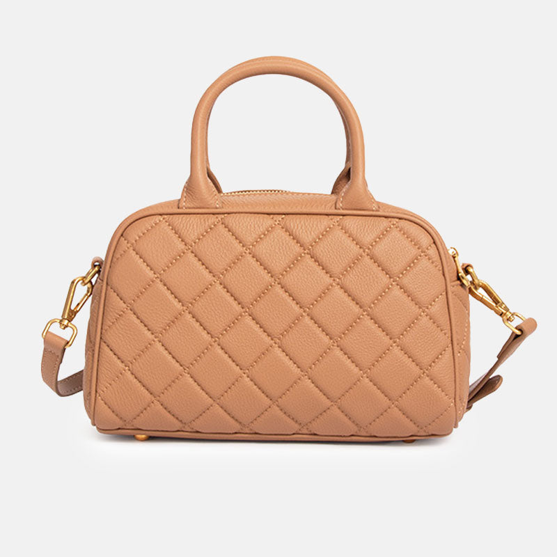 Women’s Minimalist Leather Quilted Boston Handbag image 9