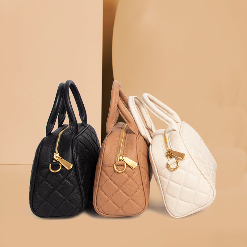 Women’s Minimalist Leather Quilted Crossbody Boston Handbag image 4