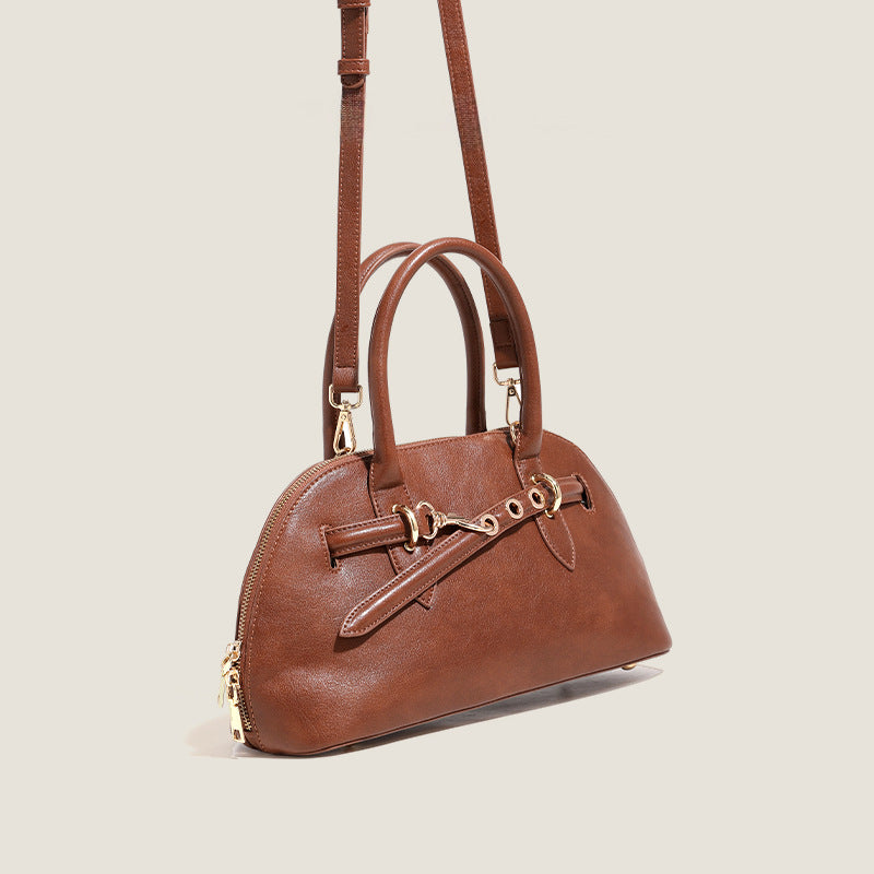 Women’s Minimalist Leather Shell-Shaped Handbag With Buckle image 4