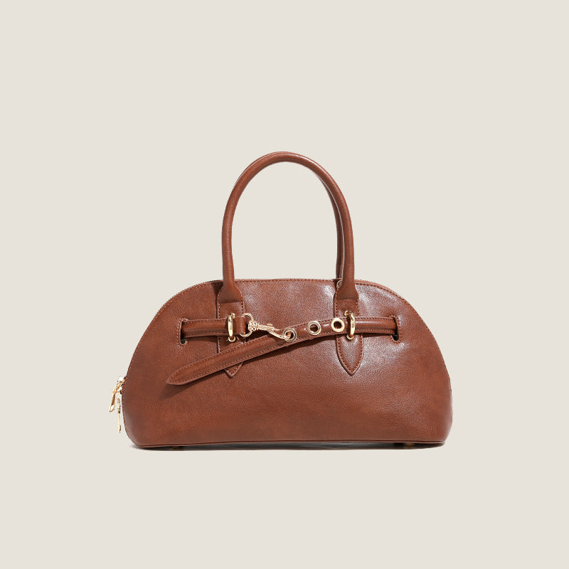Women’s Minimalist Leather Shell-Shaped Handbag With Buckle image 2