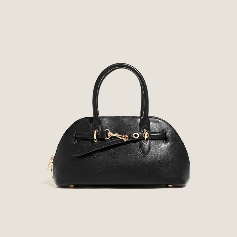 Women’s Minimalist Leather Shell-Shaped Handbag With Buckle image 6