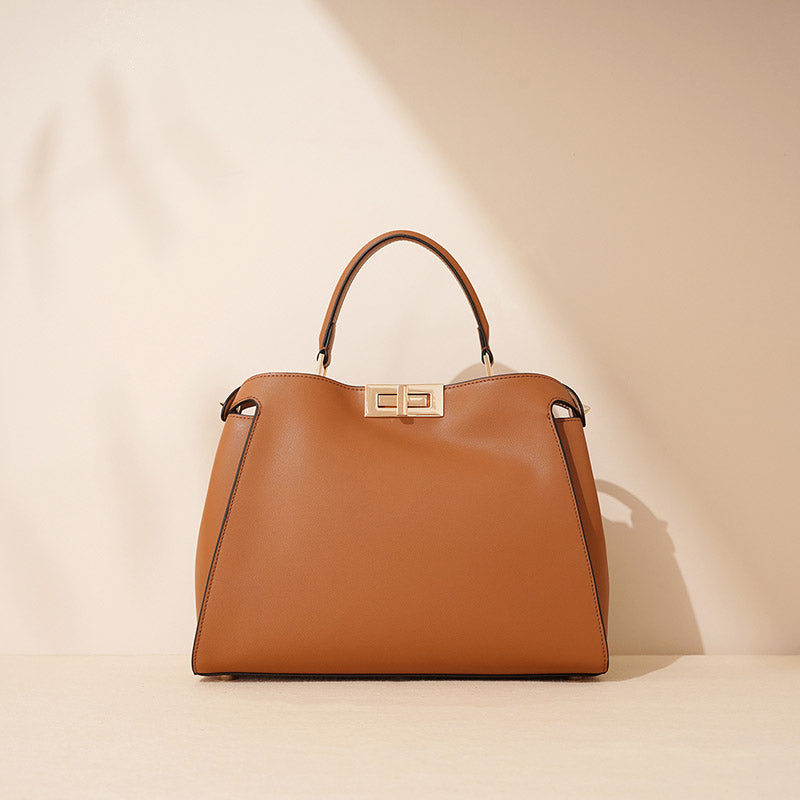 Women’s Minimalist Leather Twist-Lock Crossbody Handbag image 5
