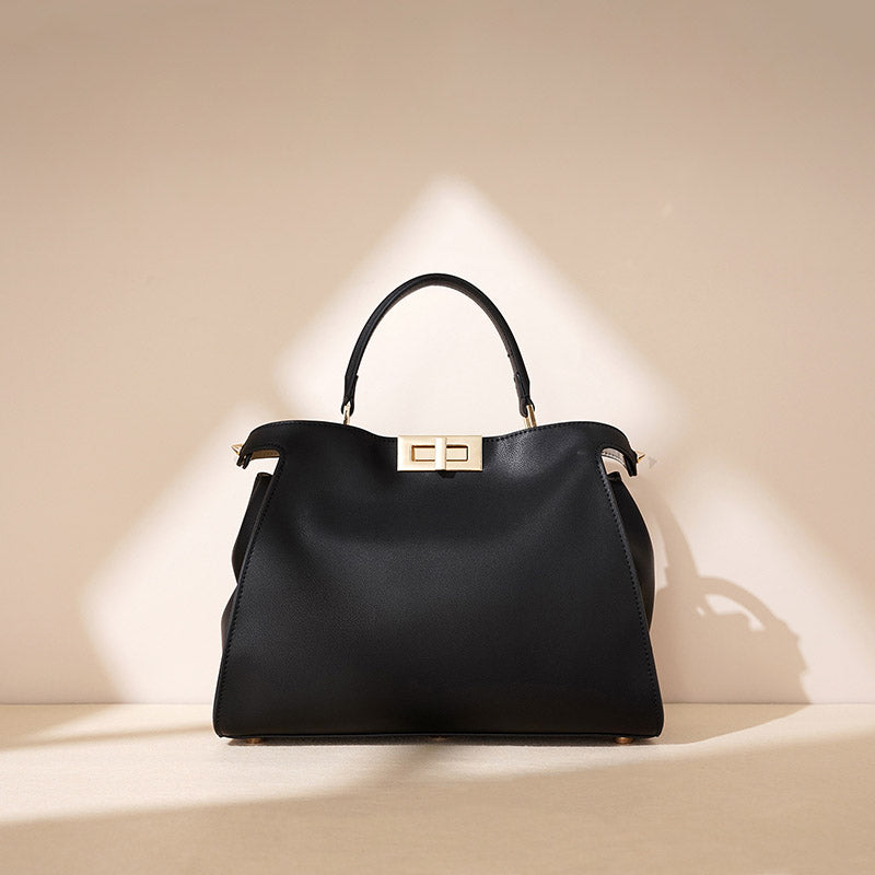 Women’s Minimalist Leather Twist-Lock Crossbody Handbag image 2