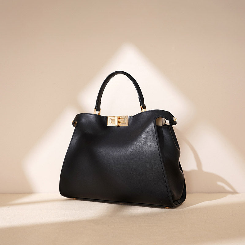 Women’s Minimalist Leather Twist-Lock Crossbody Handbag image 3